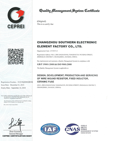 Quality management system ISO 9001 certificate